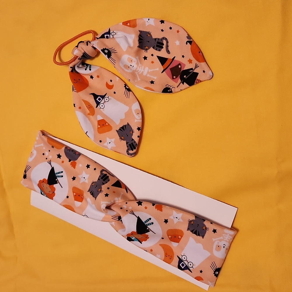 Haloween Handmade Spandex/Polyester Headband and Hair Bow.
